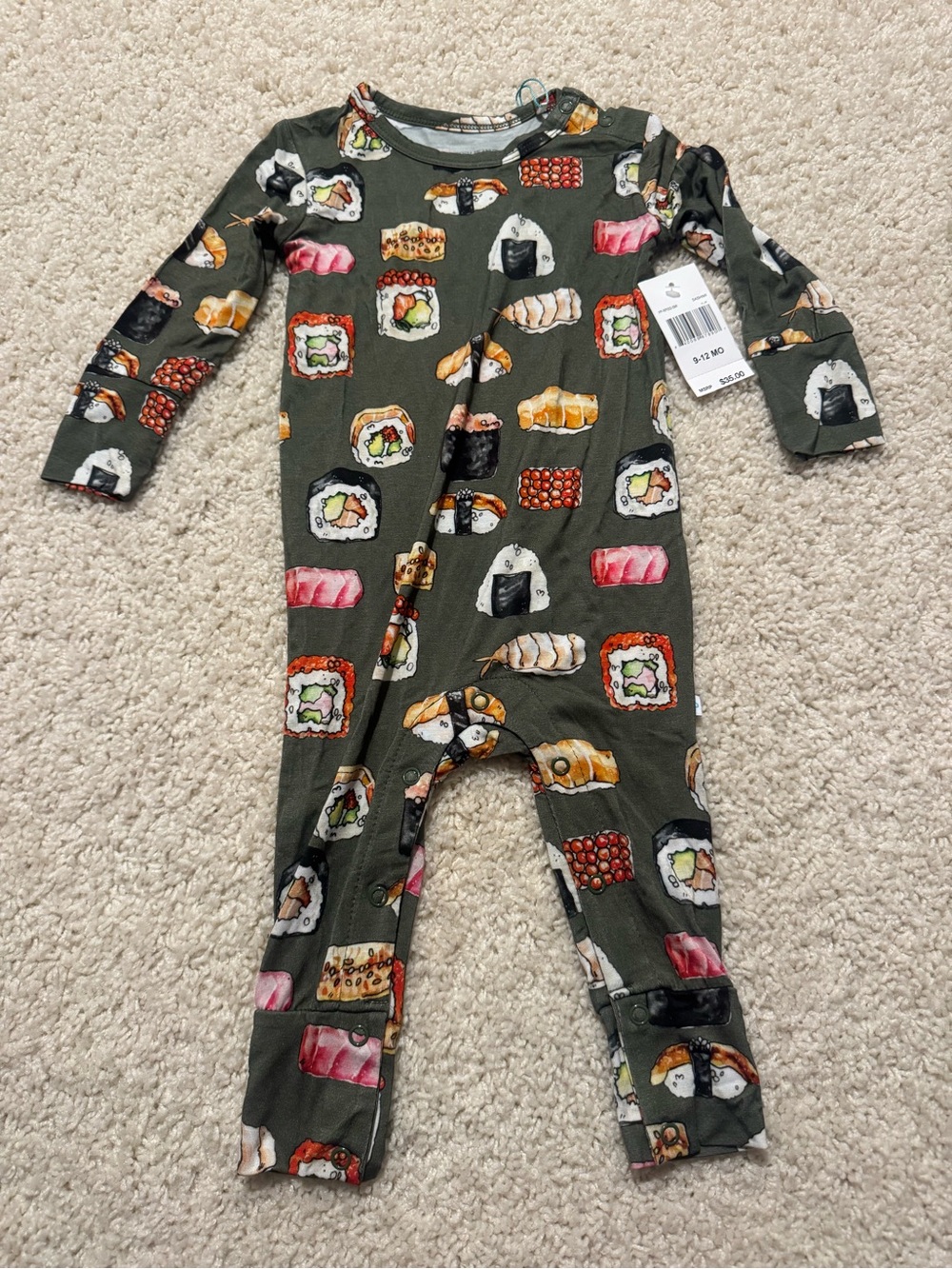 Posh Peanut Olive Sushi Print One-Piece Bodysuit
